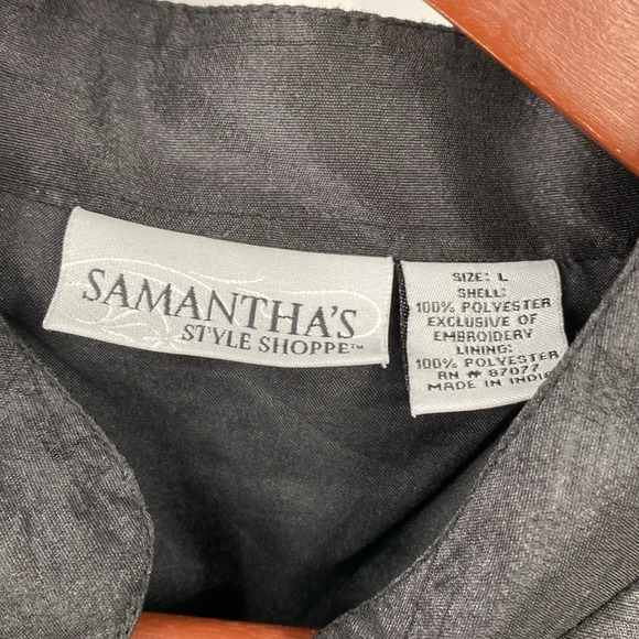 Samantha's Style Shoppe Shirt Jacket Womens Sz Large Black Red Embroidered Asian - Picture 5 of 12
